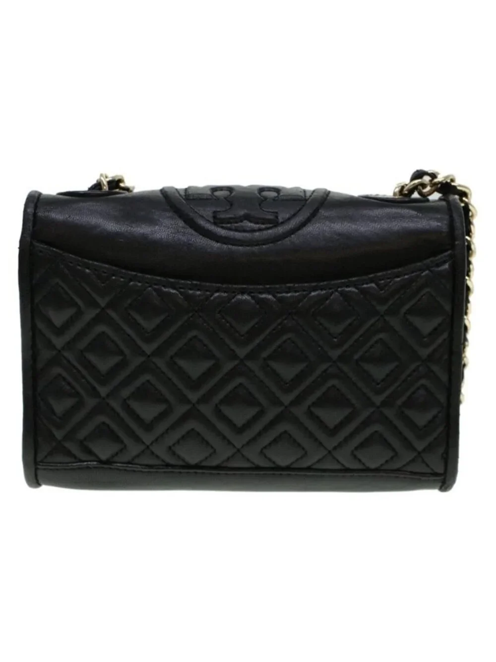 Authentic TORY BURCH Chain Shoulder Bag Leather Black